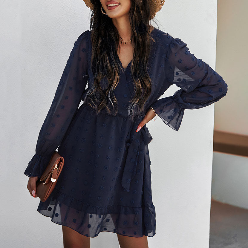 Elegant Solid Color Long Sleeve Dress
