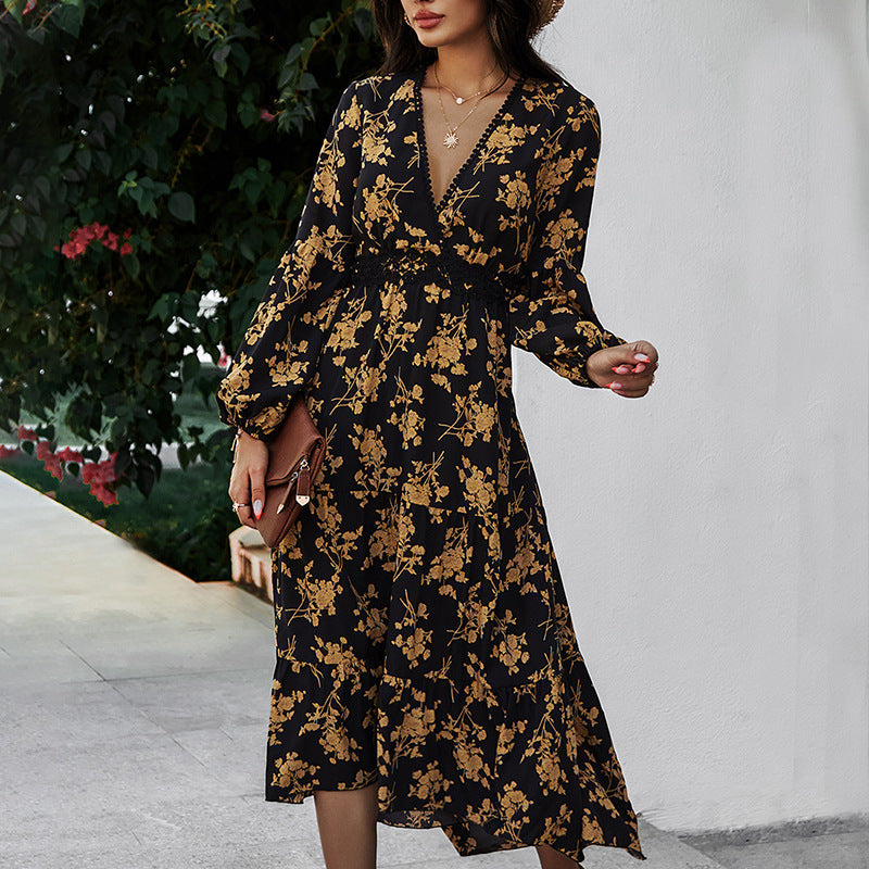 Vintage Floral Printed Maxi Vacation Dress