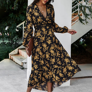 Vintage Floral Printed Maxi Vacation Dress