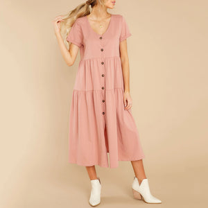 Casual V-Neck Button Dress