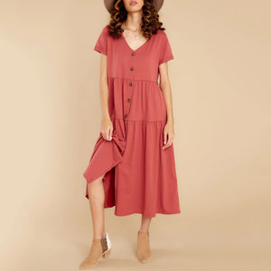 Casual V-Neck Button Dress