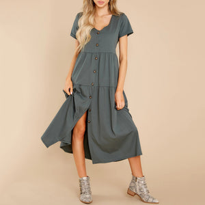 Casual V-Neck Button Dress