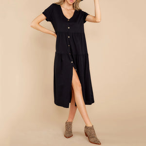 Casual V-Neck Button Dress