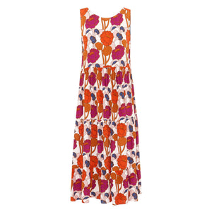 Round Neck Sleeveless Floral Printed Beach Maxi Dress