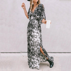 Sexy Side Slit V-Neck Maxi Dress