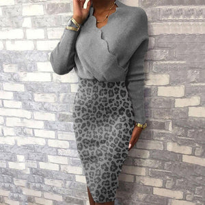 Fashion V-Neck High Waist Leopard Printed Bodycon Dress