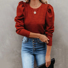Load image into Gallery viewer, Round Neck Bubble Sleeve Solid Color Tops
