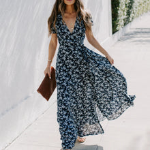 Load image into Gallery viewer, Printed V Neck Short Sleeved Split Maxi Dress
