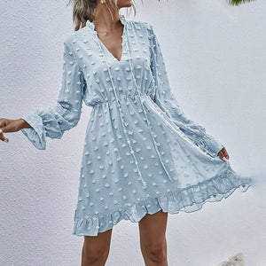 Elegant V-Neck Ruffle Mini Dress