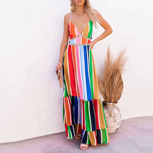 Load image into Gallery viewer, Lovely Rainbow Stripe Printed Casual Maxi Dress

