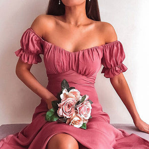 Sexy Solid Color Lantern Sleeve Maxi Dress