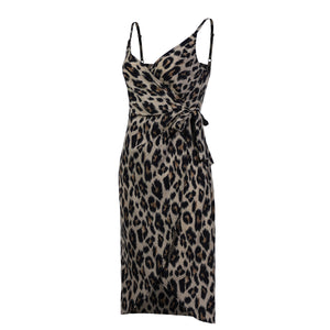 Leopard Print Split Sling Dress