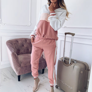 Color Block Fashion Sweater + Pants Suit