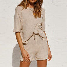Load image into Gallery viewer, Round Neck Short Sleeve Shorts Casual Look Set
