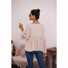 Load image into Gallery viewer, Puff Sleeve Solid Color V-neck Top
