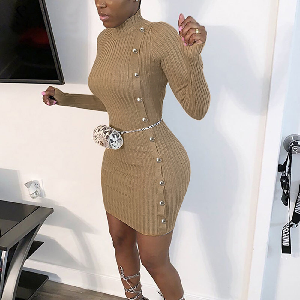 Pure Color Slim Sexy Knit Bodycon Dress
