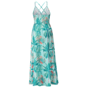 Bohemian Floral Print Suspender Maxi Dress