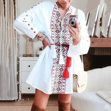 Load image into Gallery viewer, Lace Up Ethnic Print Mini Dress
