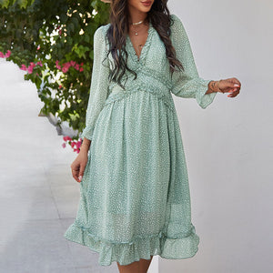 V-Neck Simple Print Maxi Dress