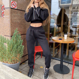 Casual Hooded Sweatshirt + Pants Set