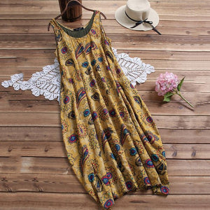 Round Neck Floarl Printed Sleeveless Dress