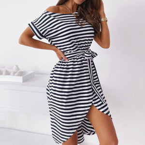 Striped Print Irregular Dress