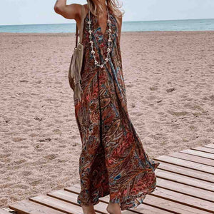Bohemian Halter V-Neck Maxi Dress