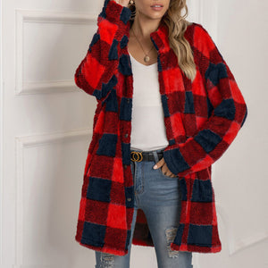 Contrast Plaid Long Cardigan