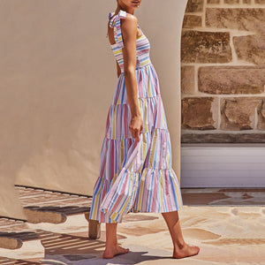 Striped Print Holiday Sling Maxi Dress