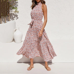 Fashion Halter print Sleeveless Vacation Maxi Dress