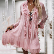 Load image into Gallery viewer, V-Neck Lapel Long Sleeve Mini Dress
