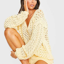 Load image into Gallery viewer, Solid Color V-neck Cutout Sweater
