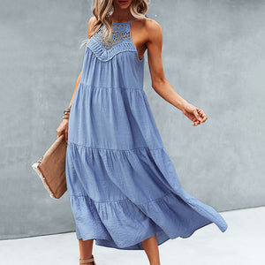 Solid Color halterneck Maxi Dress