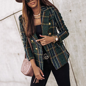 Classic Long Sleeved Plaid blazer Coat