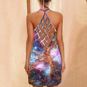 Sexy Printed Hollow Halterneck Mini Dress