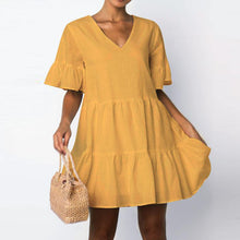 Load image into Gallery viewer, Solid Color V-Neck Short Sleeved Dress
