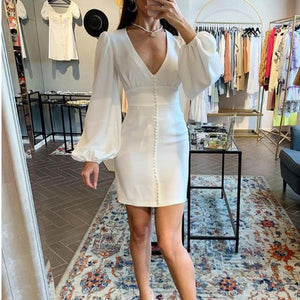Elegant Solid Color V-Neck Bodycon Dress