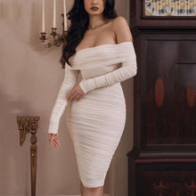 Load image into Gallery viewer, Solid Color Sexy Slim Off Shoulder Bodycon Dress
