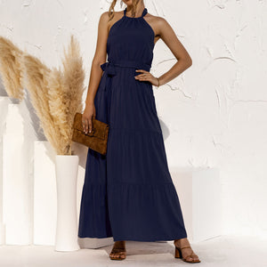 Halter Lace Up Backless Dress