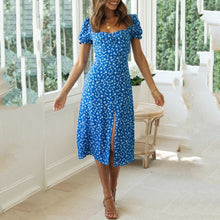 Load image into Gallery viewer, Square Neck Slit Short Sleeve Floral Maxi Dress
