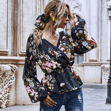 Load image into Gallery viewer, Printed V-neck Waist Long Sleeve Top
