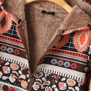 Ethnic Print Hooded Coat