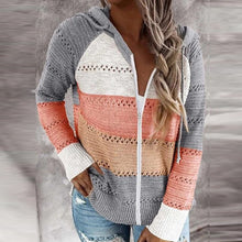 Load image into Gallery viewer, Colorful Striped Zipper Hooded Sweater
