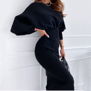 Solid Color Round Neck Knitted Dress