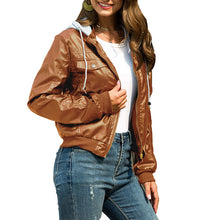 Load image into Gallery viewer, Hooded PU leather jacket
