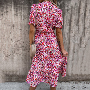 Fashion V-Neck Floral Printed Vacation Dress