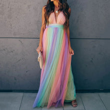 Load image into Gallery viewer, Gradient Rainbow Mesh Sling Dress
