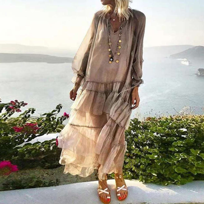 Soft V-Neck Loose Fit Casual Maxi Dress