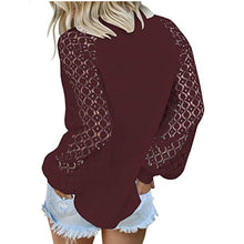 Load image into Gallery viewer, Round Neck Lace Stitching Long-sleeved Top
