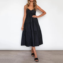 Load image into Gallery viewer, Black V-Neck Sling Maxi Dress
